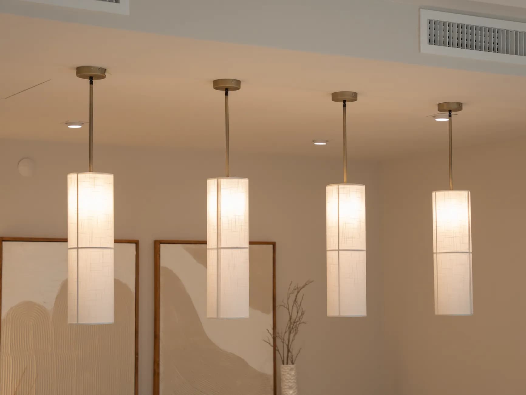 Architectural pendant lighting in a modern interior